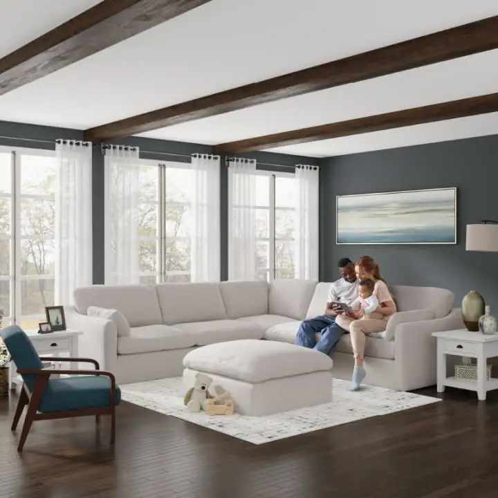 family sitting on couch
