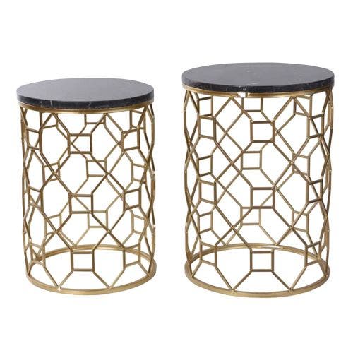BROWN MARBLE ACCENT TABLES SET OF 2