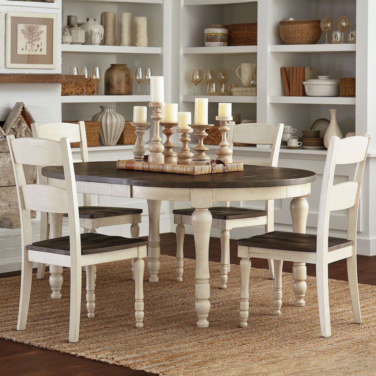 Brown and white dining table with four chairs