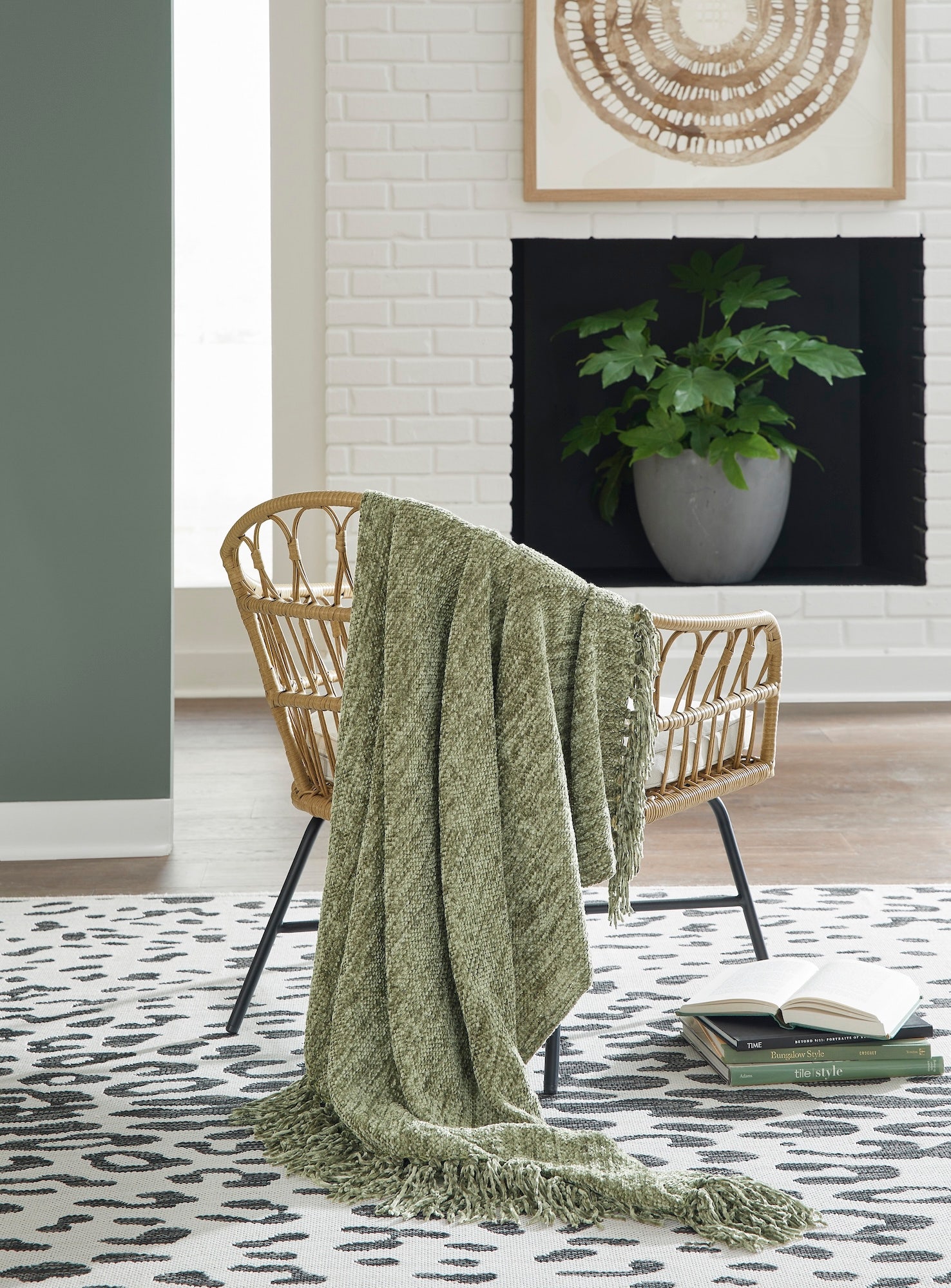 tamish green fringed blanket
