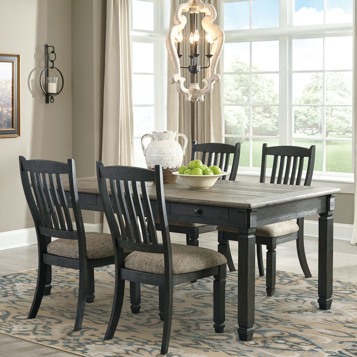 Dark brown rectangle table with four chairs