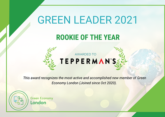 Green Economy London 2021 Rookie of the Year Award for Tepperman's