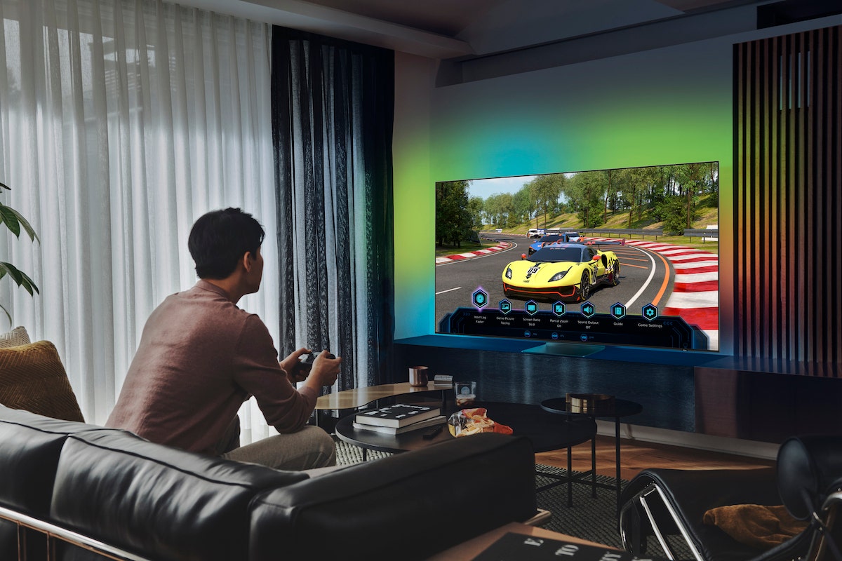 man living room playing video game