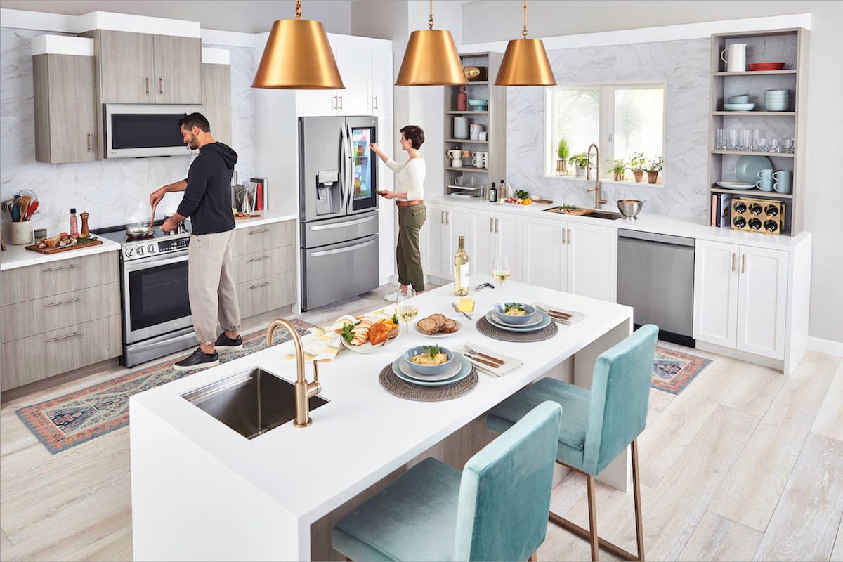 couple cooking in kitchen