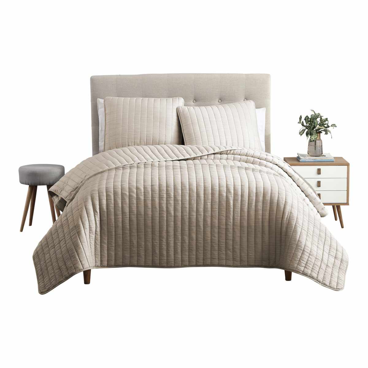 MANSFIELD TAN CRINKLE 3 PIECE FULL/QUEEN COVERLET